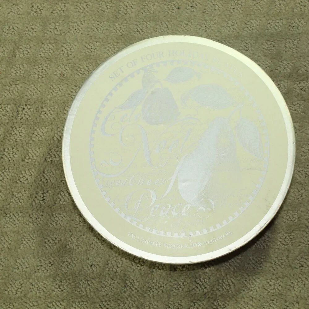 Set of 4 Silver Holiday (Pear & Noel) Salad Plates by Restoration Hardware IOB